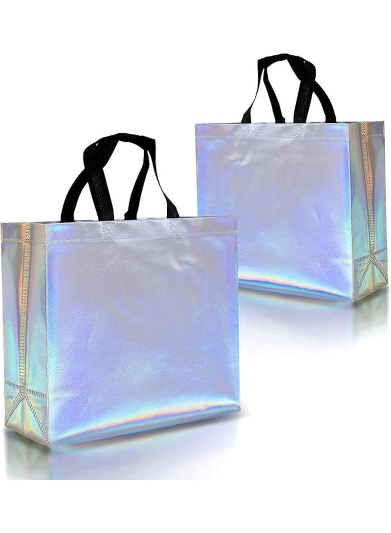 أكياس هولوغرافية قابلة لإعادة الاستخدام من البولي بروبيلين، 20 كيسًا، مزودة بمقابض، مثالية للحفلات والولادات والأعياد والزفافات والتسوق والاحتفالات - Image 1